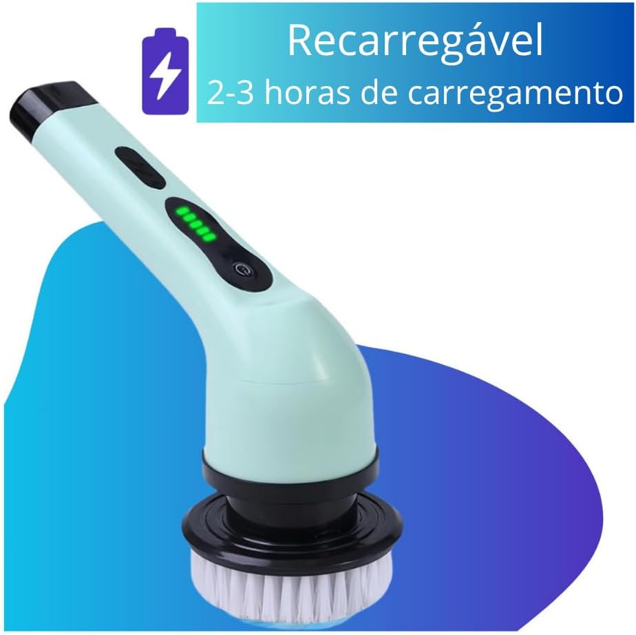Escova De Limpeza Giratória 9 em 1 Elétrica Recarregável Com Cabo Ajustável Esfregão Multiuso Para Piso, Azulejo, Banheiro 360º Potente Premium