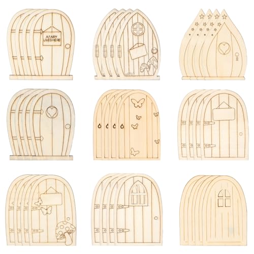 Porte de maison de fées en bois brut à peindre comme cadeau créatif pour enfants et adultes