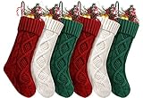 Fesciory Christmas Stockings, 6 Pack 18' Large Knit Stocking & Decor for Family Holiday Xmas Party Gift, Burgundy&Ivory&Green