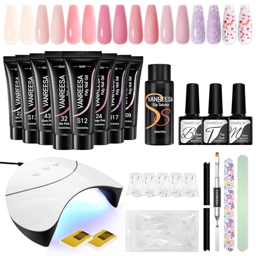 VANREESA Kit Unghie Gel Completo, 8 Colori 15ml Rosa Kit Ricostruzione Unghie, Set Unghie Gel Ricostruzione con 36W U V Lampada, Base e Top Coat, Strumenti per Nail Art, Regali per Principiante