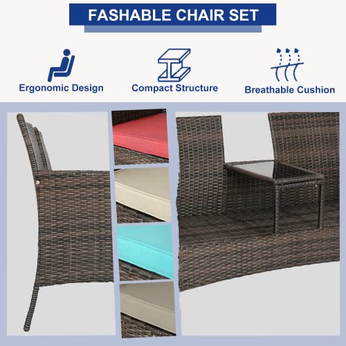 image for BPTD Outdoor Patio Loveseat Patio Furniture Set Rattan Patio Bistro Se