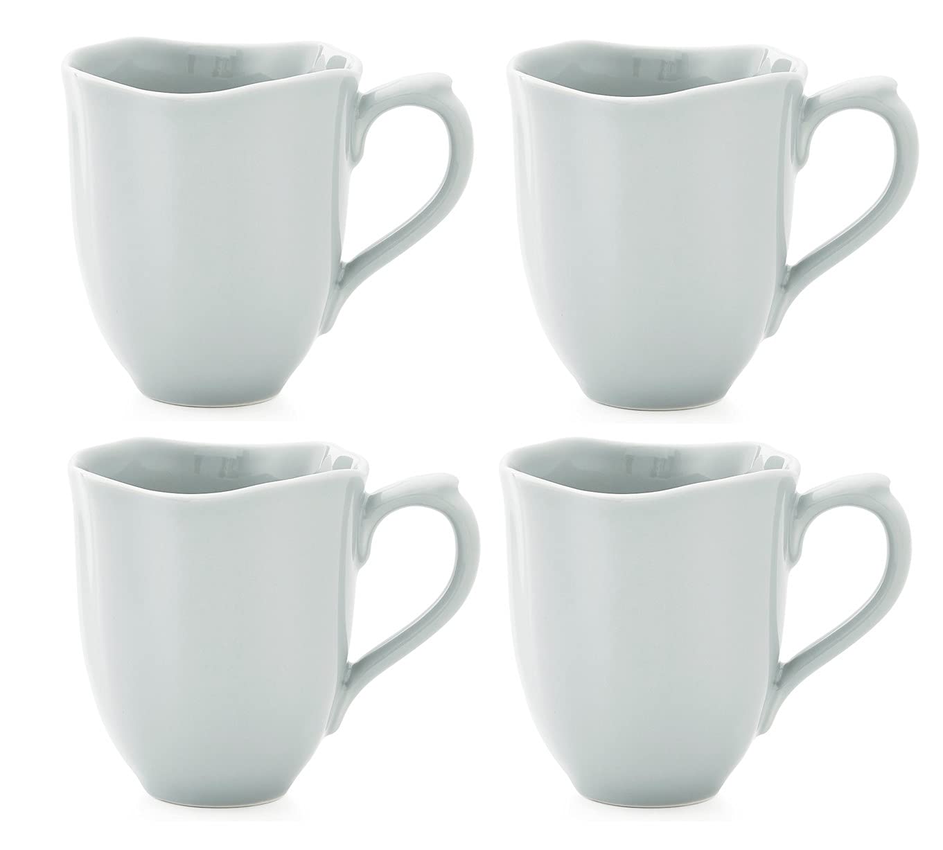 Portmeirion Sophie Conran Floret Collection Set of 4 Stoneware Mugs, 14 ounces, Dove Grey