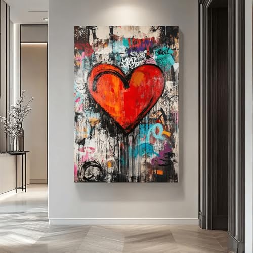 Tableau sur toile cœur graffiti pour réveiller un mur vide sans encombrer l'espace - 4