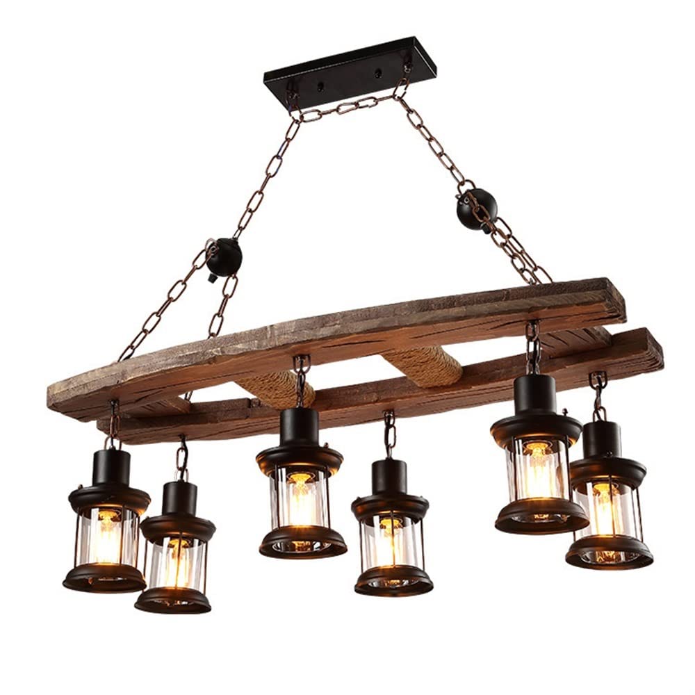 Drewniana lampa wisząca z 6 głowicami