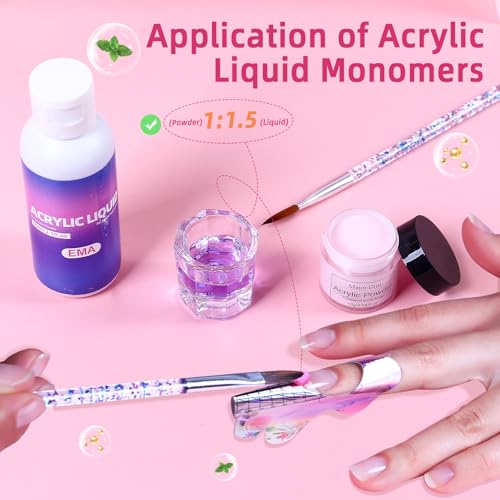 Major Dijit Acryl Nägel Starterset mit UV Lampe Acryl Nagel Set für Anfänger – Acrylpulver, Nagelfeile Nägel Selber Machen Set für luxuriöse Maniküre daheim, Pink Kosmetiktasche, Salonqualität