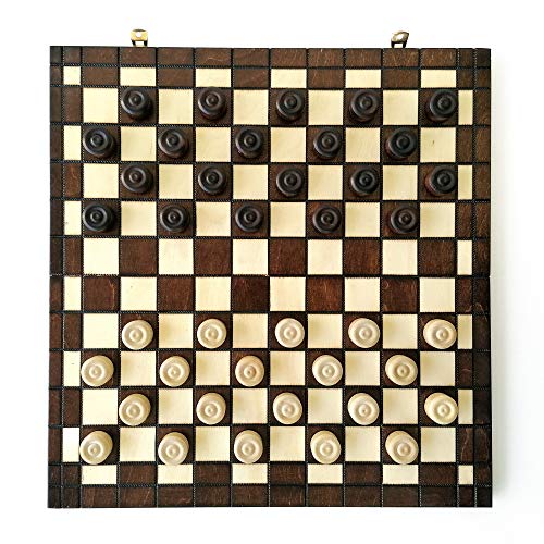 DAMENSPIEL XL Handwerkliche Herstellung aus lackiertem Hainbuchenmassivholz, umweltfreundlich. Größe des Schachbretts: 40x40 cm, faltbares Aufbewahrungstablett, Reisespiel. Marke: Le Délirant®.