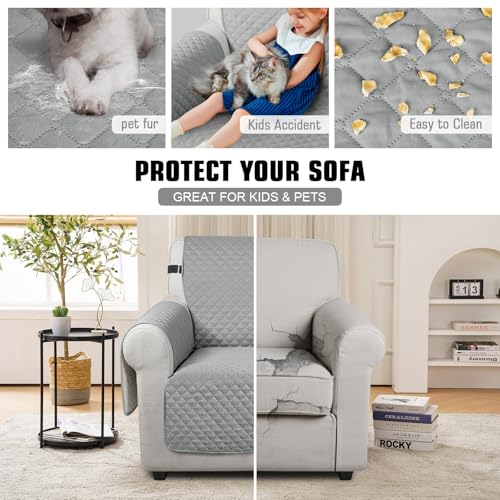 Image of TAOCOCO Sofa Slipcovers 1 Seater Sofa Covers Waterproof,Non Slip Couch Covers,Sofa Settee Covers with Storage Pockets,Washable Sofa Protector for Kids /Dogs /Pets(Pale Grey)