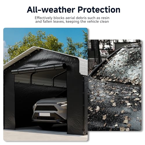 Image of 12x20FT Heavy Duty Metal Carport, Outdoor Carport with Galvanized Steel Frame and Roof, Multi-Use Car Garage Shelter with Removable Sidewalls, Enclosed for Cars, Pickup, Tractors, Tools, Cream White