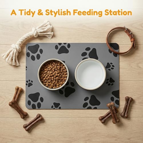ASOUUNLD Napfunterlage Hund 60x40 cm rutschfeste Futtermatte für Hunde und Katzen Saugfähige & Schnelltrocknende Kieselgur Hundematte mit Gummirücken wasserdichte Hundenapf Unterlage für Haustiere