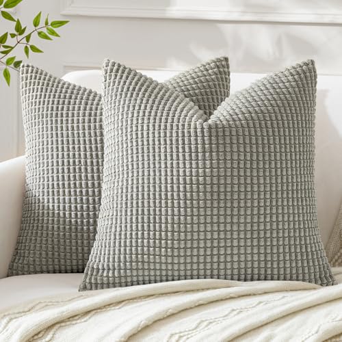 MIULEE Pack of 2 Pillow Covers 18x18 Inch Granules Soft Corduroy Decorative Throw Pillow Covers for Couch Cushion Sofa Bedroom Living Room, Light Grey