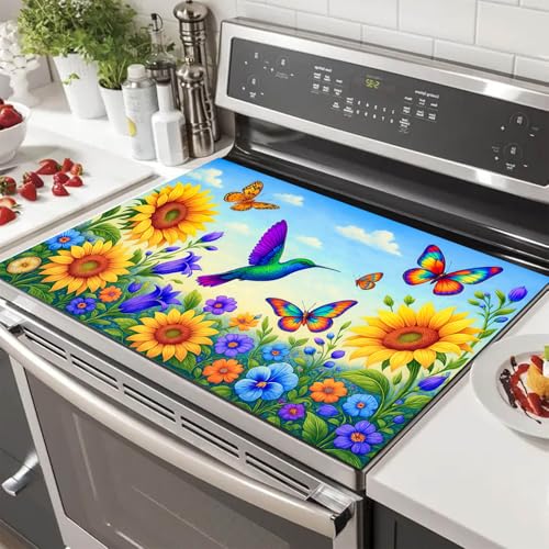 Image of HOMETITUTE Hummingbird Sunflower Stove Top Cover 28x20 Heat Resistant