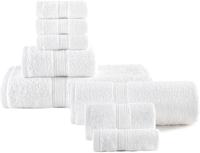 ARI Traders Luxury Egyptian Cotton Towels (8-Piece Set) Soft, Absorbent Comfort Plush Hotel Quality Sheet 4 Face 2 Hand 2 Bath Towel Men, Women, Kids Machine Washable-650 GSM (White)