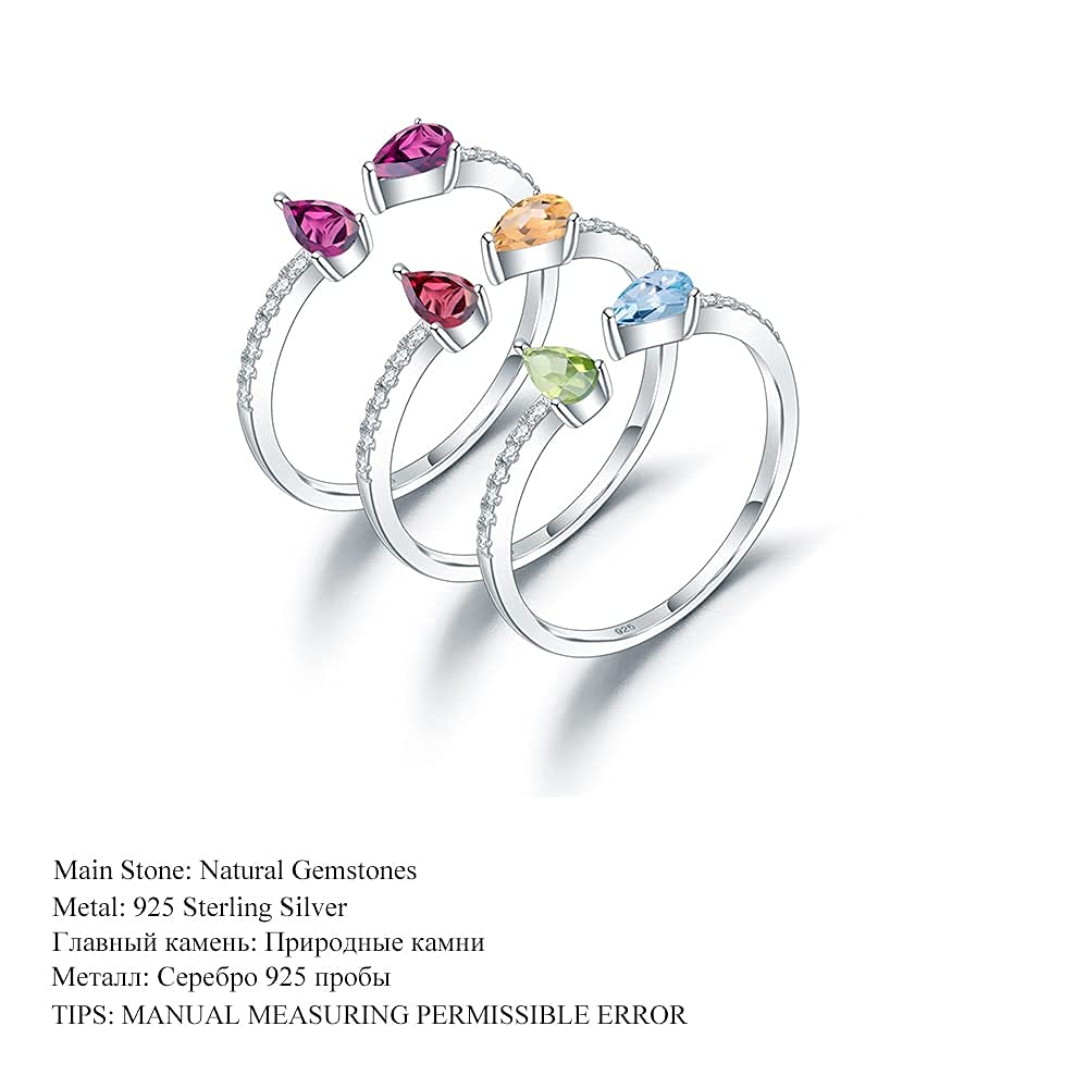 WXKAGF Anillos de Plata de Ley 925 para Mujer, Piedras Preciosas Naturales, Anillo Ajustable Abierto, Anillo de Boda, Anillo apilable de eternidad