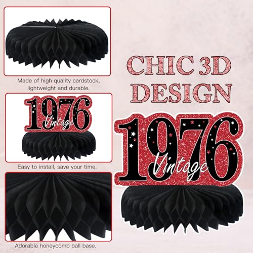 Image of 9Pcs 50th Birthday Decorations Red and Black 50th Birthday Party Decorations for Women,Happy 50 Years Vintage 1976 Aged Honeycomb Centerpieces Table Sign Decor Supplies