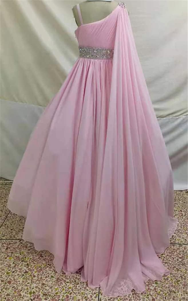 Junguan Girls One Shoulder Pageant Dress Chiffon Princess Kids Birthday Party Gowns with Flowy Cape - Image 5