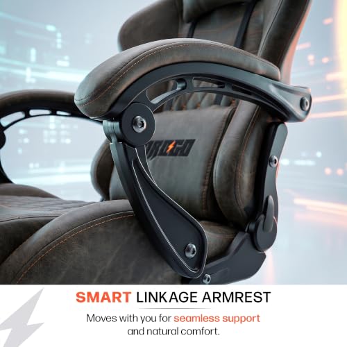 Image of BAYBEE Drogo Multi-Purpose Ergonomic Gaming Chair with 7 Way Adjustable Seat, Head & USB Massager, PU Leather Lumbar Pillow Home & Office Chair with Full Reclining Back Footrest (Emperor Brown)
