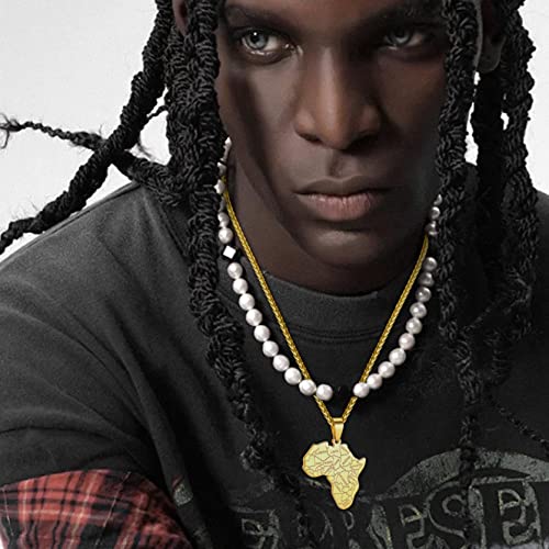GOLDCHIC JEWELRY Africa Map Necklace for Men, Stainless Steel African Tribal/Egyptian Eye of Horus/I LOVE AFRICA/Elephant Map Hiphop Jewelry Unisex with 22'+2'Adjustable Chain4
