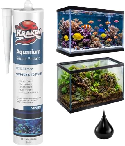 Kraken Bond Black Aquarium Silicone Sealant - (1x10.1 fl. oz.) 100% Waterproof Aquarium Safe Silicone, Non-Toxic Fish Tank Safe Sealant, Fast Curing and Strong Adhesion, 1 Pack