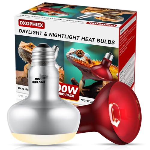 DXOPHIEX 2 Pack 100W Reptile Heat Lamp Bulbs Reptile Heat Bulbs, UVA Basking Bulb and Infrared Light Bulb Combo, Basking Light for Bearded Dragon, Turtles, Snake and Lizard