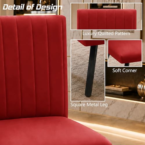 Image of Modern Velvet Accent Chair for Living Room | Upholstered Single Seater Chair with Metal Legs | Comfortable Seating for Bedroom, Office & Guest Room - Red