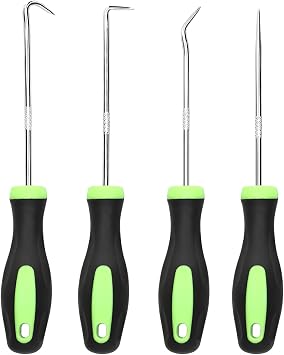 Zpana 4PCS Car Precision Hook and Pick Set, O Ring Vehicle Oil Seal Gasket Pick with Ergonomic Handle, Automotive Mechanic Hooks Puller Remover Tool, Universal for Automobile RV Truck Style C