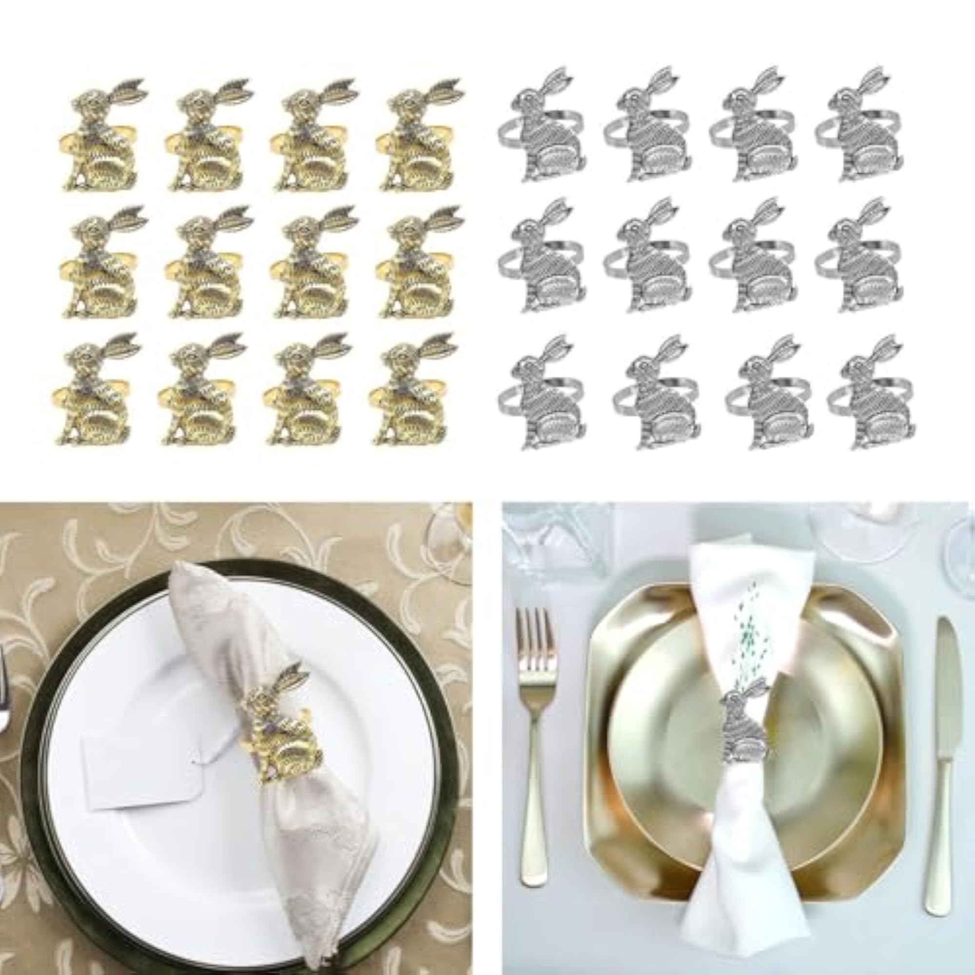 Rabbit Pattern Easter Napkin Rings, Elegant for Festive Dining