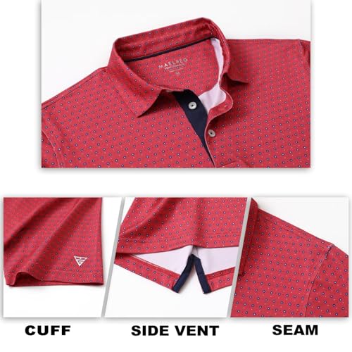 Image of M MAELREG Mens Golf Shirt Short Sleeve Dry Fit Print Moisture Wicking Performance Patterns Collared Polo Shirt