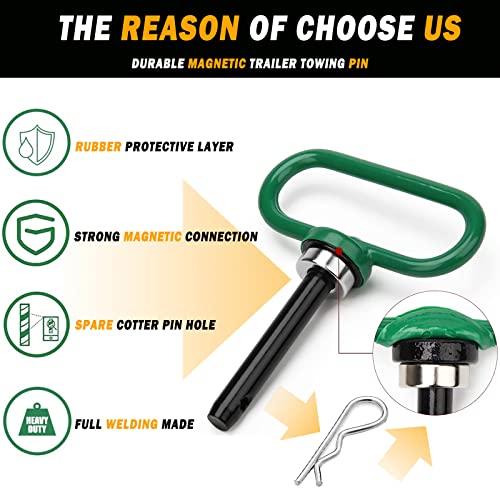 Eilxmag Universal Heavy Duty Zero Turn Mower Trailer Hitch And Strong Heavy Duty Neodymium Magnet Trailer Gate Pin With 2 Bolts -1/2'' R-Clip (Combo Pack,Green＋Orange) #TOP3