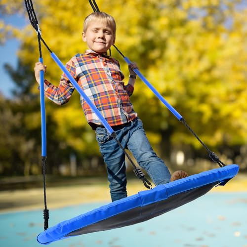 Trekassy 700lbs 40" Round Tree Swing with Handles for Kids Adults 900D Oxford Waterproof 2pcs Tree Hanging Straps Blue