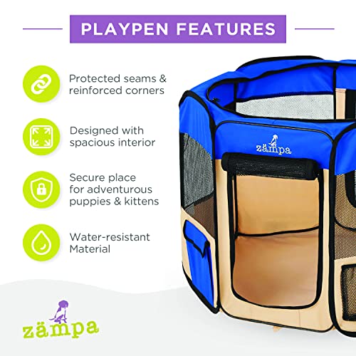 Zampa Dog Playpen Medium 45"X45"X24" Pop Up Portable Playpen For Dogs And Cat, Foldable | Indoor/Outdoor Pen & Travel Pet Carrier + Carrying Case. #TOP2