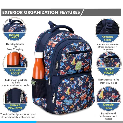 Image of Chris & Kate Premium 32 L Multi-Print School Bag for Boys Girls and Kids Spacious Interiors Casual Backpack Perfect for School, College, Everyday Use Includes Free Stationery Pouch and Rain Dust Cover