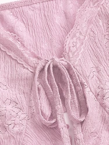 Image of CIDER Going Out Tops for Women Y2K Tie Front Lace Cowgirl Crop Tops | Asymmetrical Ruffle Hem, Spaghetti Strap, Country Concert, Western, Summer Outfits