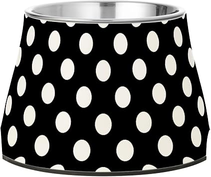 Dog Bowls for Food and Water Black Polka Dot Non-Slip Stainless Steel Cat Dishes Bowls for Small/Medium Sized Pets