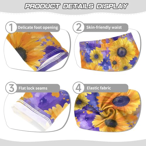 Blue Purple Sunflower Flower Girls Leggings Ultra Soft Compression Yoga Gym Pants for Kids 4-10T3