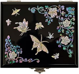 February Mountain Mother of Pearl Peacock Small Jewelry Box - Mini Organizer for Earring Necklace Ring & Bracelet Jewelry Display Storage Case for Woman Unique Gifts (Butterfly Floral)