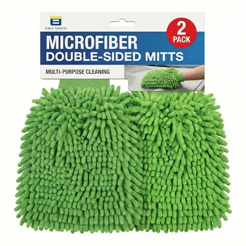 Image of Btag Microfibre Double Sided Wash Mitt Cleaning Gloves | Regular Quality | Super Absorbent | Extra Large | 2 pc Pack | Green