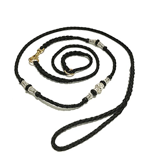 Mengshou Beaded Dog Show Lead, Dog Leash Hand Braided, Custom Made, Control & Training Lead (Black)