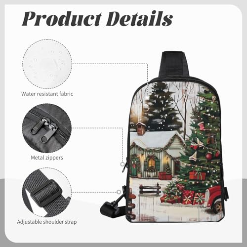 Farmhouse Christmas Print Messenger Bag Men Women Adjustable Shoulder Bag Travel Hiking Chest Bag Black One Size4