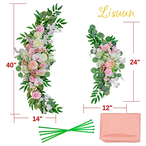 Lisuun Wedding Arch Flowers, Artificial Flowers For Decoration, 2Pcs Flower Swag And 1 Pcs Semi-Sheer Chiffon Table Runner Swag For Beautiful Dream Wedding Ceremony Floral Decor - Pack Of 3 #TOP6