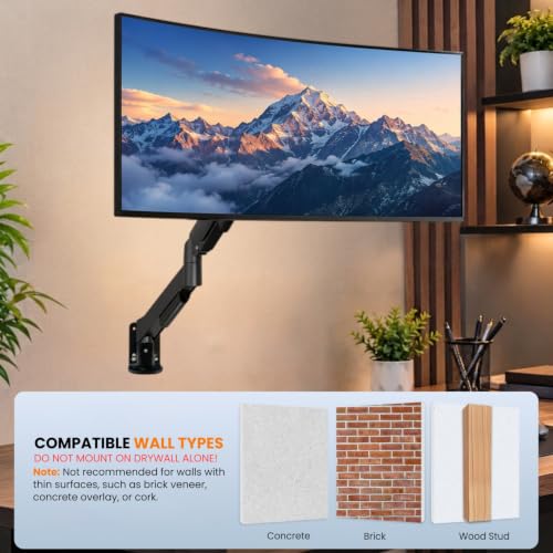 Image of Dyazo Single Monitor Wall Mount for 13-32 Inch Screens | Full Motion Adjustable Monitor Arm | Height Adjustable, Tilt, Swivel & 360 Rotation | VESA 75x75 & 100x100mm | Up to 9kg (Black)
