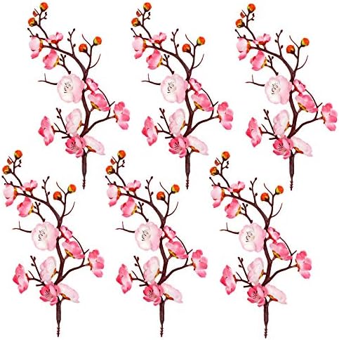 MINYULUA 6 Pieces Artificial Pink Plum Blossom Faux Flowers Silk Simulation Flowers Bouquet for Home Kitchen Office DIY Hotel Vase Centerpieces Decoration
