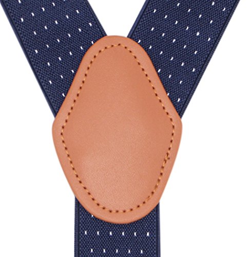 Bioterti Men's Y-Shaped Heavy Duty Suspenders - 6 Metal Clips, Elastic Straps (Navy Dots) #TOP1