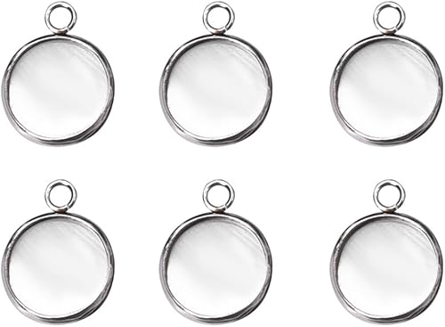 LANBEIDE Bandejas colgantes de bisel de acero inoxidable, bandejas redondas de ajuste de cabujón bandejas colgantes en blanco de 0.472 x 0.472 in,