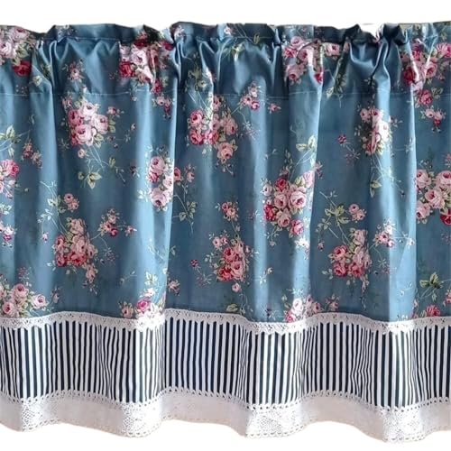 Cortinas opacas cortas con cenefa floral que regulan la luz en tu baño 2