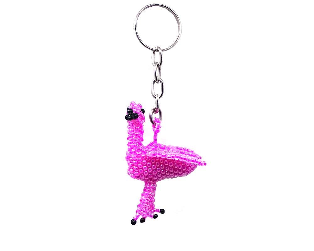 Mia Jewel ShopFlamingo Animal Czech Glass Seed Bead 3D Figurine Keychain Metal Ring - Handmade Gifts Boho Car Keys Bag Animal Accessories