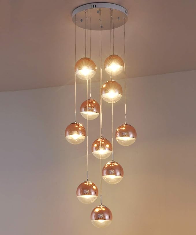 Mzhch lamp 10 lampen minimalistische trap lange kroonluchter 40 x 200 cm duplex holle woonkamer loft kroonluchter modern creatief hotel villa stairwell hoge plafond hangend licht roze goud glazen bol photo 2