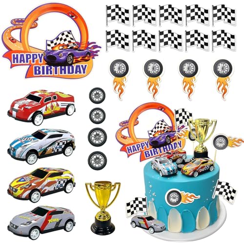 Drapeau de course décoration gâteau anniversaire thème voiture set de 24