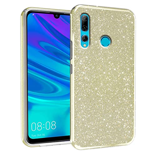 N NEWTOP 3in1 Cover Compatibile con Huawei P Smart Plus 2019, Custodia Case con GLITTER Brillantini Paper Interno Bling TPU + PC Flessibile Morbida Case Posteriore Lucida Glitterata (Oro)