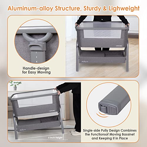Beberoad Love Baby Bassinet Beside Sleeper For Baby, Lightweight Portable 6 Heights Adjustable Beside Crib Baby Bed Cradle For Newborns Infants With Mattress Wheels Storage Basket Travel Bag Dark Grey #TOP3