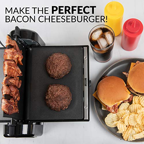 HomeCraft FBG2 Nonstick Electric Bacon Press & Griddle, Cooks 6 Pieces, Perfect For Eggs, Sausage, Pancakes, Hashbrowns, 6-Slice, Black